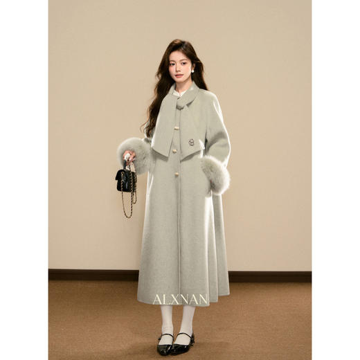 鹿向南「月光信笺」高级感杏色双面毛呢外套女装冬季气质长款大衣 商品图5