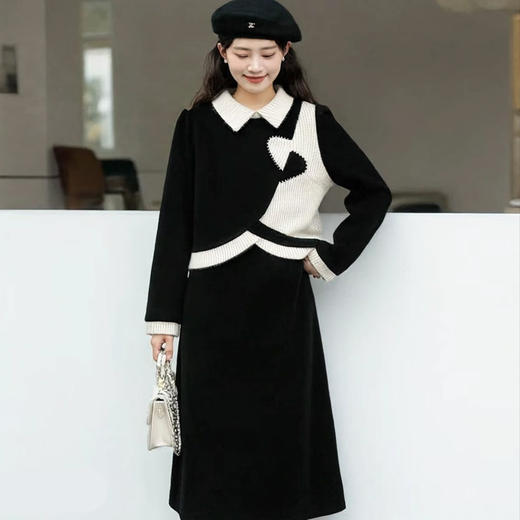 奢姿大码女装2025冬季时尚拼撞色翻领针织套装胖妹妹显瘦两件套9954954042 商品图3