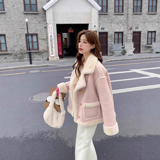 秋冬新款羊羔毛绒加厚保暖外套百搭小个子 皮毛一体立领上衣 商品图4