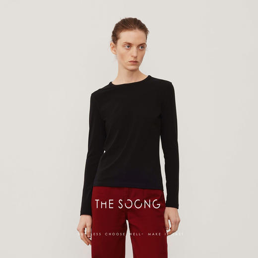 THESOONG新品简约基础舒适羊毛混纺圆领长袖T恤打底衫女HWTX8294 商品图3