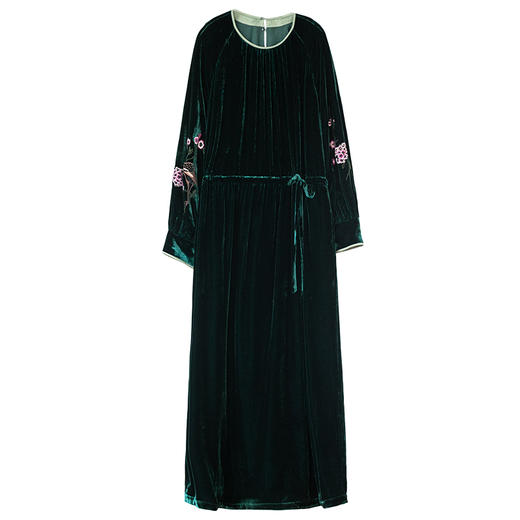 牧衣游原创 丝绒手工刺绣连衣裙新款宽松气质圆领中式长裙 月谣 商品图4