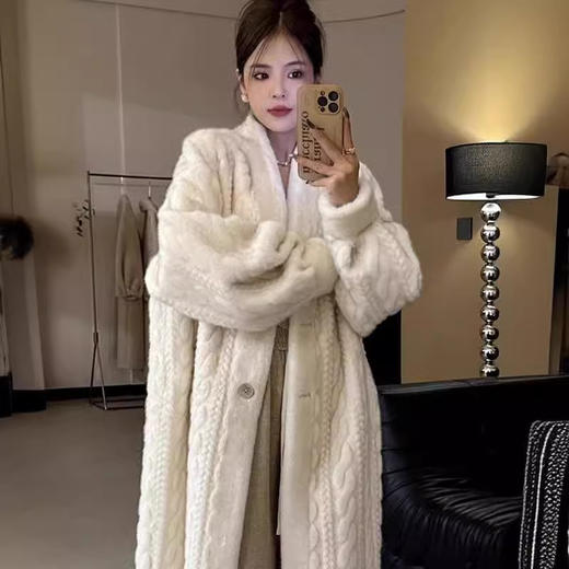 冬季加厚长款仿水貂毛绒麻花貂开衫皮毛一体环保皮草外套毛毛大衣女 商品图3