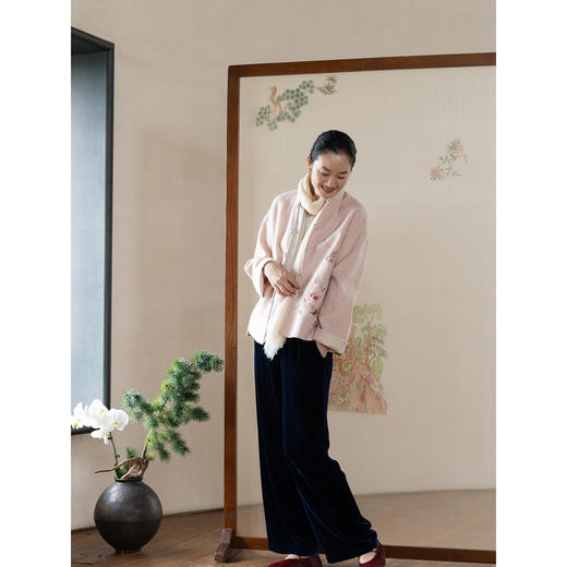 牧衣游原创 绵羊毛混纺手绣毛呢外套东方新中式双面呢开衫 书简 商品图3