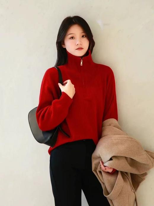 二店y 【JS3699138】圣诞新年战衣~小禾家 ，半拉链翻领加厚羊毛针织衫套头毛衣 商品图4