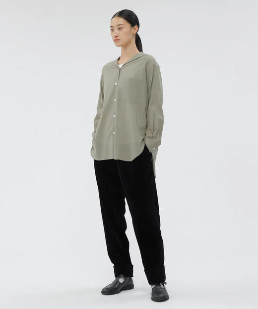 Margaret Howell 25AW 日版鼠尾草绿色棉羊绒水手领长袖衬衫 商品图1