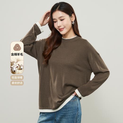 【假两件-打底衫】逸阳秋冬慵懒风时尚撞色舒适软糯亲肤宽松针织衫7623 商品图2
