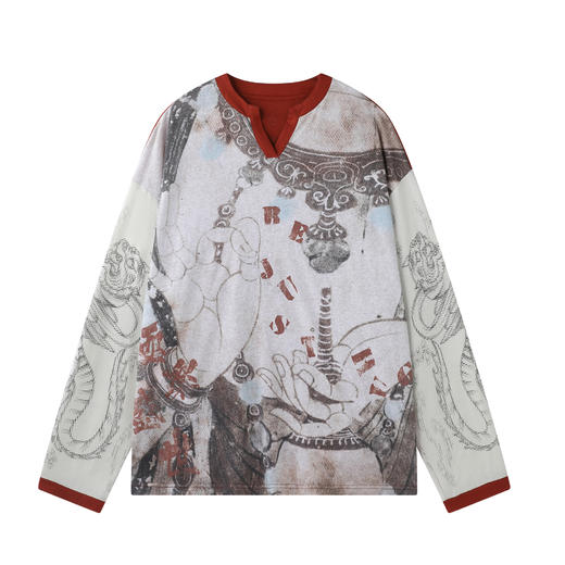 【敦煌联名】BJHG不计后果 朋克长袖男T恤凉感中国风针织打底衫女 商品图3
