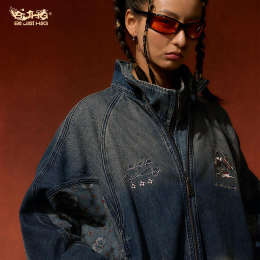 敦煌联名BJHG不计后果牛仔外套男冬季潮牌美式复古水洗印花夹克女 商品图1