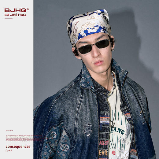 【敦煌联名】BJHG不计后果设计感头巾男新款潮百搭配饰撞色方巾女 商品图2