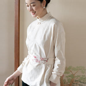 牧衣游原创 真丝混纺提花衬衫新款手工刺绣素雅文艺古朴上衣 月影