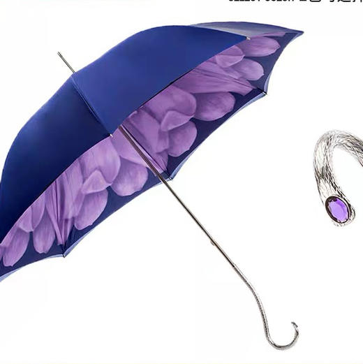 Pasotti意大利手工定制双层紫色大丽花伞面钩形手柄直杆晴雨伞 商品图0