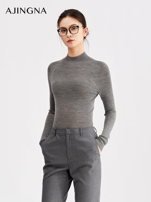 【商场同款】阿菁娜冬季新款美丽诺羊毛衫半高领包肩设计A30D301029 商品图1