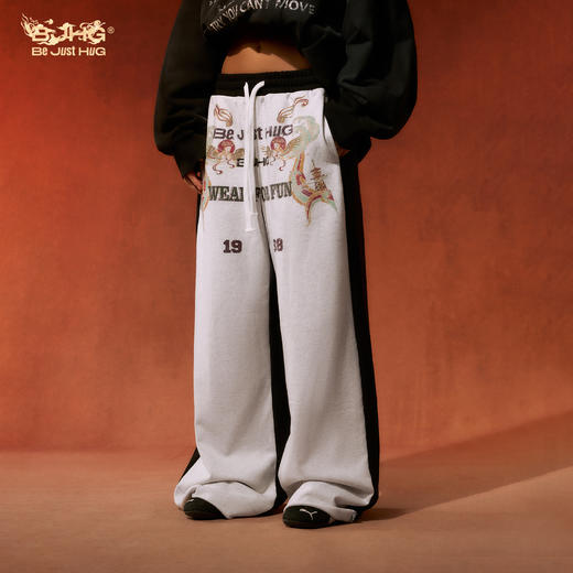 【敦煌联名】BJHG不计后果休闲裤子男款潮撞色印花针织阔腿长裤女 商品图3