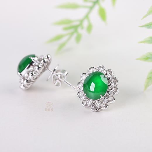 【绽放】满绿翡翠镶钻耳坠-EZ12410085 商品图4