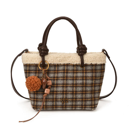 【YW】无忧购复古毛呢格子包包女时尚韩版毛绒包百搭斜挎水桶包YY2059（截单后3-5天发货) 商品图4