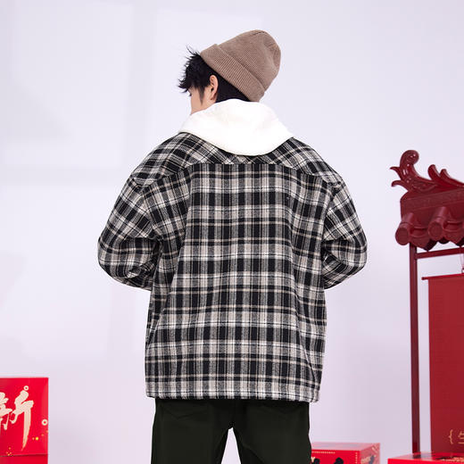 【断码清仓】HX 冬季带帽茄克衫格纹质感C105440012101/02 商品图4