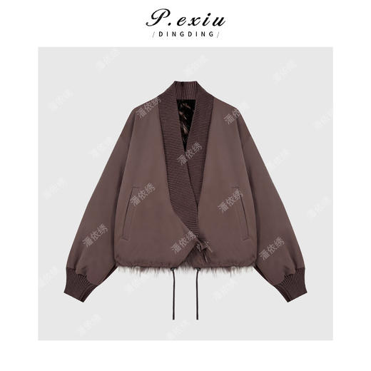 PanYiXiu/潘依绣两面穿貉子毛拼接针织高级感短款外套 D5280 商品图1