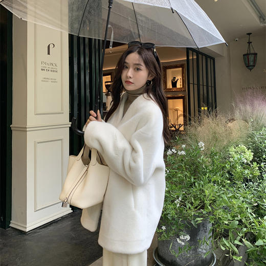 秋冬新款高级仿貂毛柔软宽松显瘦保暖百搭气质毛毛皮草外套女大衣 商品图0