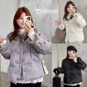 25AW上新 佳佳同款【紫鸢风信】拼绒边新中式款暗纹羽绒服时尚百搭保暖韩版