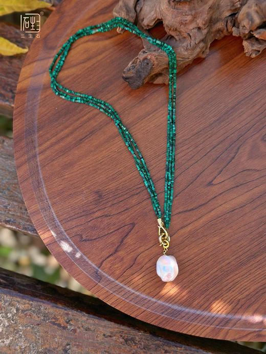 天然巴洛克珍珠 彩宝多用设计项链(南红/孔雀石/黑尖晶) 商品图13