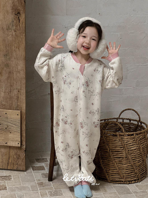 蕾蒂巴蒂 秋冬新款儿童三层保睡袋 宝宝连体衣圆领长袖睡衣男童女童家居服 商品图2