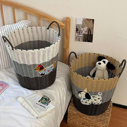 【敲大容量紧密编织❗️可爱卡通图案设计】脏衣篮大容量可爱小狗仿藤编脏衣篓浴室玩具洗衣筐编织收纳筐。jb 商品图2