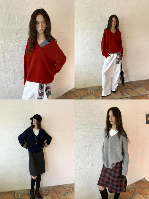 素舶 澳洲美利奴羊毛简约显瘦保暖肌理感柔软亲肤大V领针织衫套衫 商品图1