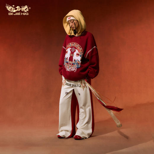 【敦煌联名】BJHG不计后果休闲裤子男款潮撞色印花针织阔腿长裤女 商品图1