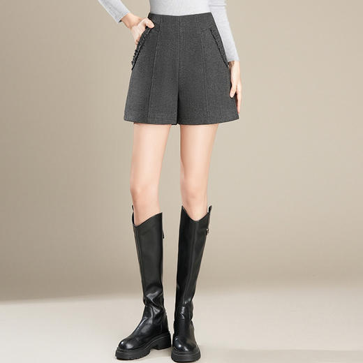 「自」全新升级【铂金会员137/天猫179/差价42】(14237)洛诗琳高腰毛呢直筒短裤2025秋冬气质百搭显瘦A字毛呢短裤 商品图2