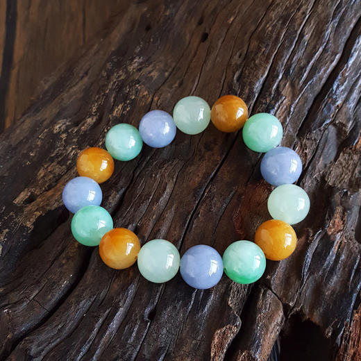 【天然正品】A货翡翠天然约13.3MM精品细腻糯种浓郁多彩翡翠圆珠手串17CM（弹力绳）中性 021225NJM13 商品图3