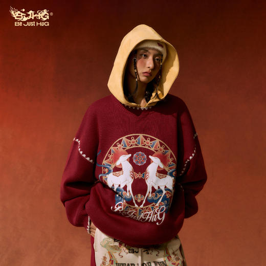 敦煌联名BJHG不计后果提花毛衣男冬季新款保暖圆领宽松印花上衣女 商品图2