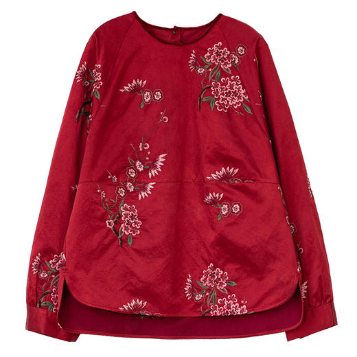 牧衣游原创 丝棉匹绣套头衫红色喜庆氛围中式复古宽松上衣 花未眠 商品图4