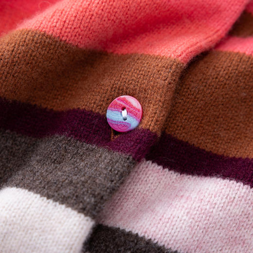 「高货wl」全新升级【铂金会员321/天猫429/差价108】(03101)洛诗琳圆领彩虹条针织开衫2025秋冬气质撞色羊毛外套女 商品图3