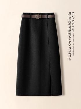 赠送皮带【手感柔软垂顺有型❗️开叉设计显瘦显气质】毛呢休闲半身裙女秋冬季2025新款气质a字裙垂感百搭直筒包臀裙子。jb