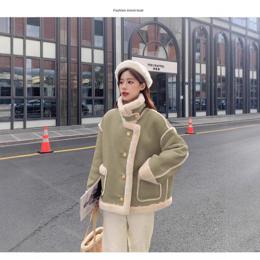 秋冬新款羊羔毛绒加厚保暖外套百搭小个子 皮毛一体立领上衣 商品图1