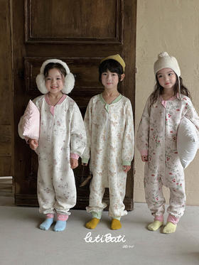 蕾蒂巴蒂 秋冬新款儿童三层保睡袋 宝宝连体衣圆领长袖睡衣男童女童家居服