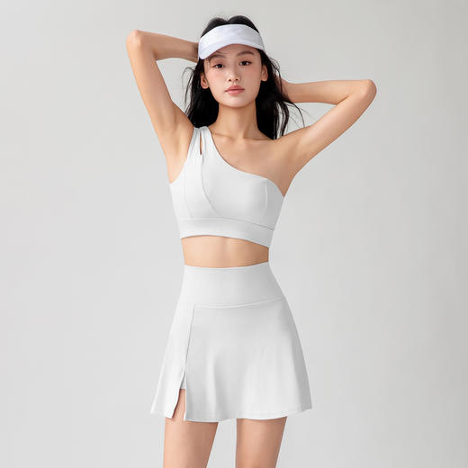 跃牌【安琪拉系列】裸感斜单肩美背背心高腰瑜伽透气迷你网球裙健身套装WX635+DK6358 商品图0