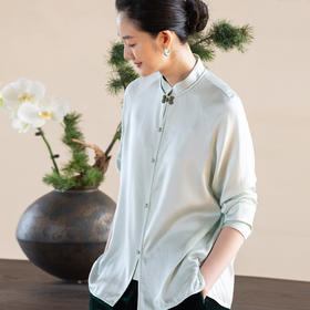 牧衣游原创 22姆米重磅净色真丝衬衫新款垂顺极简中式风衬衣 芸树