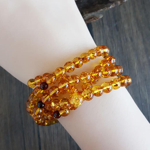 【天然正品】天然约6.5MM无杂裂琥珀圆珠项链、多圈手链70CM（弹力绳）中性 021225NJM01特价：580 商品图6