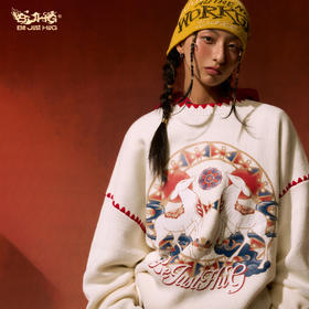 敦煌联名BJHG不计后果提花毛衣男冬季新款保暖圆领宽松印花上衣女