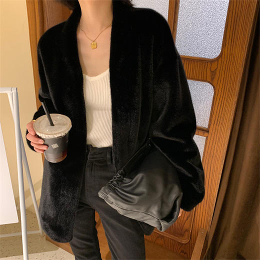秋冬新款高级仿貂毛柔软宽松显瘦保暖百搭气质毛毛皮草外套女大衣 商品图4