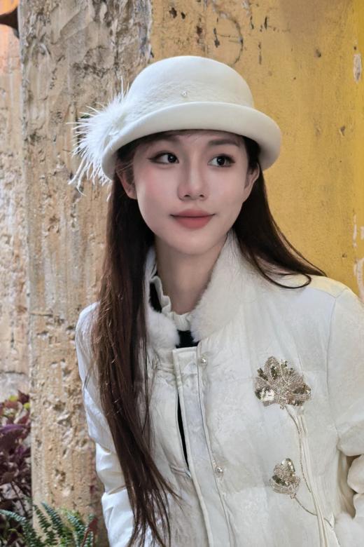 逸红颜周末小集市#法式优雅气质名媛,水貂毛&澳洲羊毛渔夫帽『羽仙』 商品图0