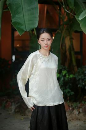 漫物记丝麻斜襟盘扣套头衫MWJ-514