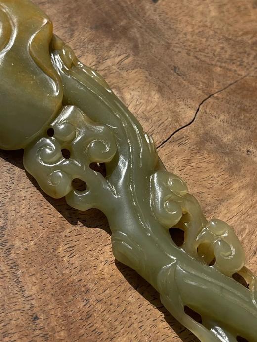 和田青黄玉镂雕灵芝形如意摆件，顺丰包邮 商品图10
