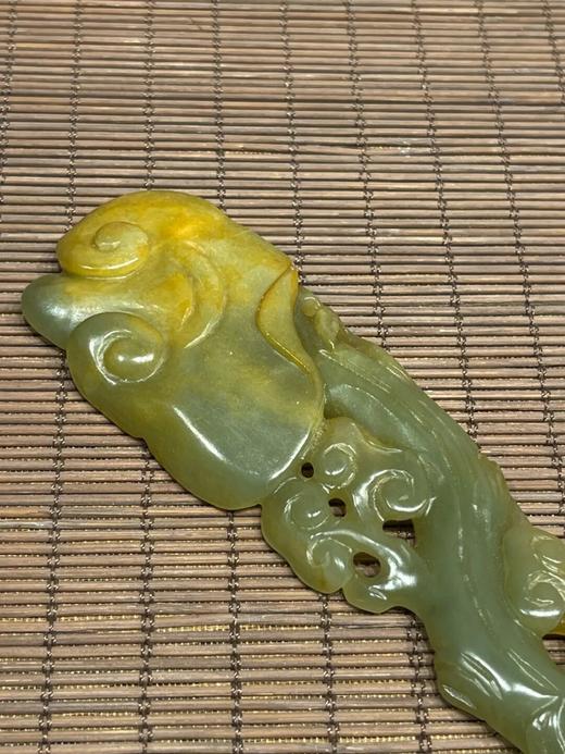 和田青黄玉镂雕灵芝形如意摆件，顺丰包邮 商品图13