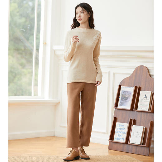 Famecoco范可儿保暖毛呢休闲裤冬季通勤百搭垂坠挺括厚款加绒直筒裤F198GA032 商品图2