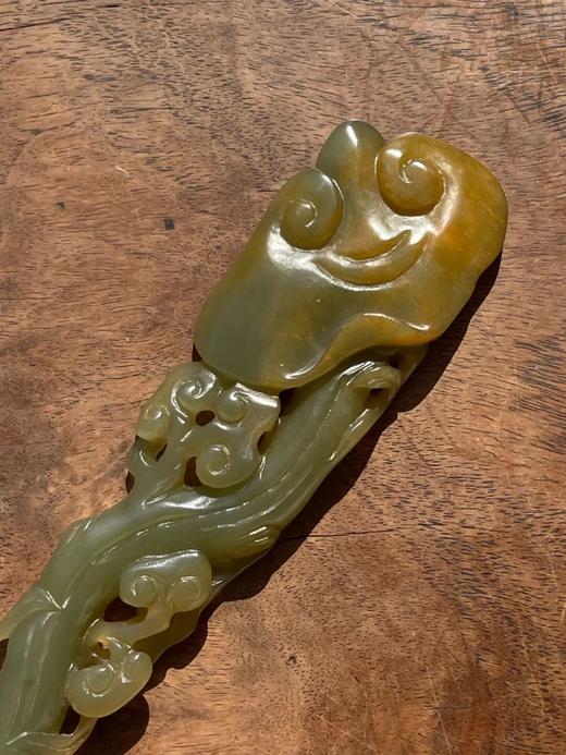 和田青黄玉镂雕灵芝形如意摆件，顺丰包邮 商品图11
