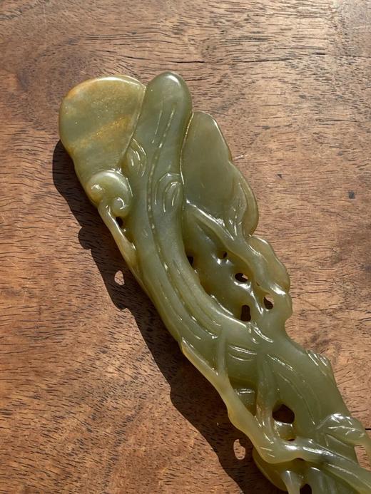 和田青黄玉镂雕灵芝形如意摆件，顺丰包邮 商品图14