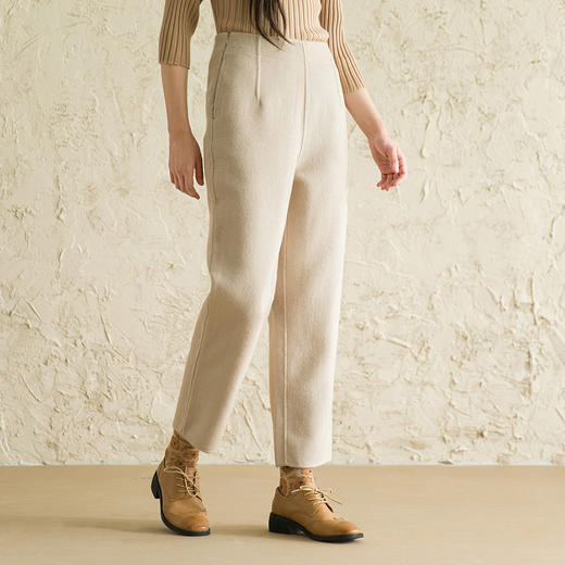 Famecoco范可儿保暖毛呢休闲裤冬季通勤百搭垂坠挺括厚款加绒直筒裤F198GA032 商品图4