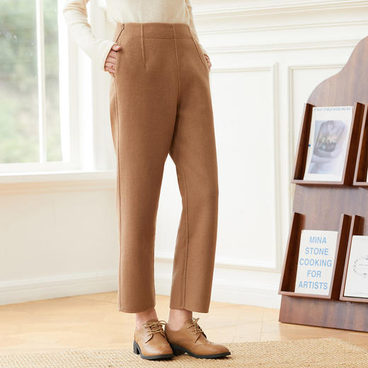 Famecoco范可儿保暖毛呢休闲裤冬季通勤百搭垂坠挺括厚款加绒直筒裤F198GA032 商品图0